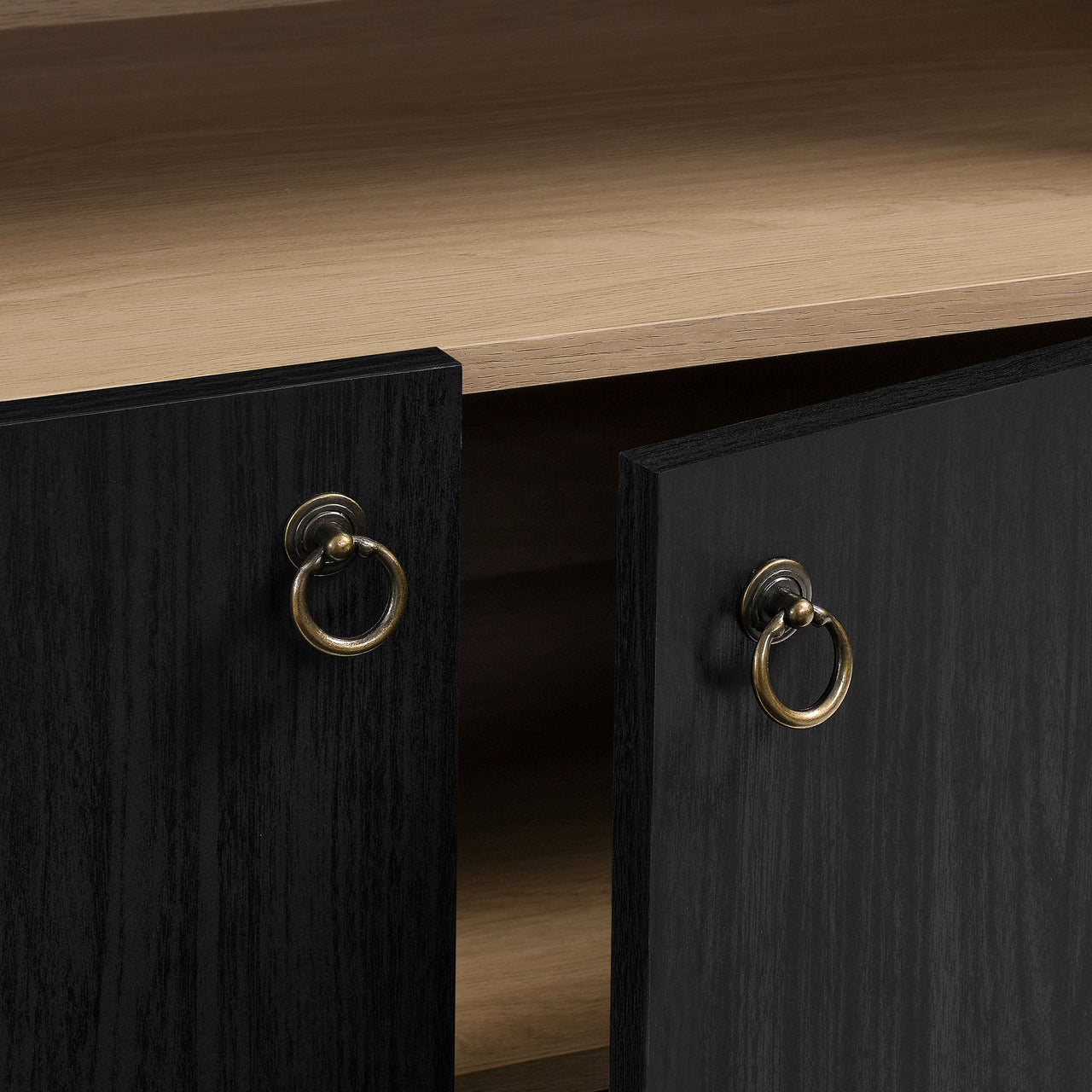Althene Tall Wide Rounded Display Cabinet | Bookshelf, Black & Oak