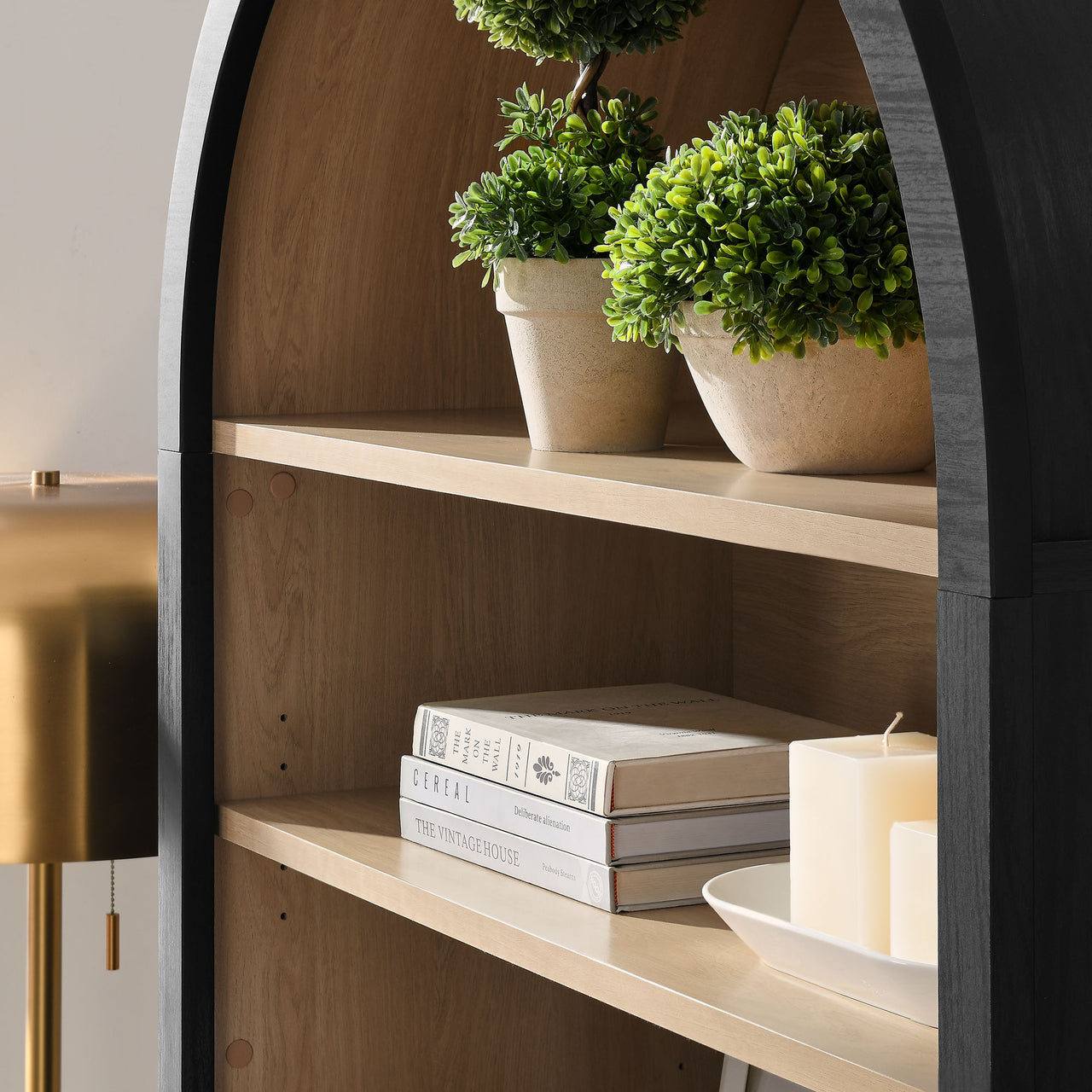 Althene Tall Wide Rounded Display Cabinet | Bookshelf, Black & Oak