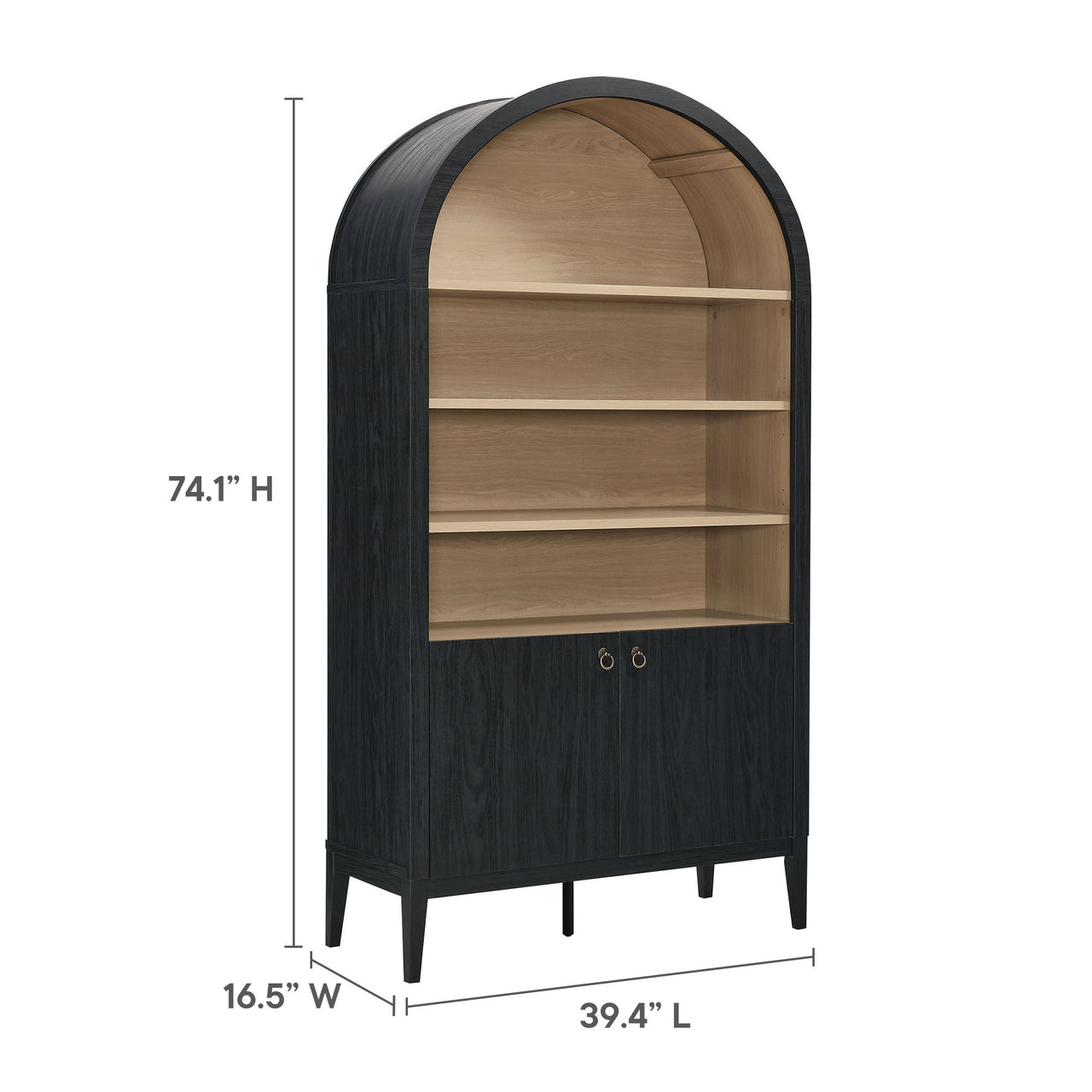 Althene Tall Wide Rounded Display Cabinet | Bookshelf, Black & Oak