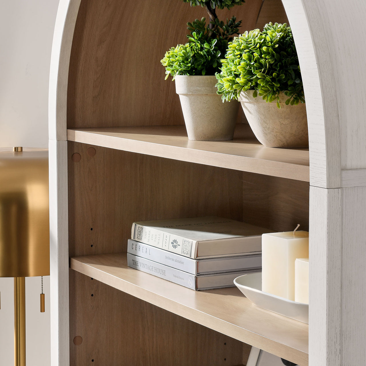 Althene Tall Wide Rounded Display Cabinet | Bookshelf, Ivory & Oak
