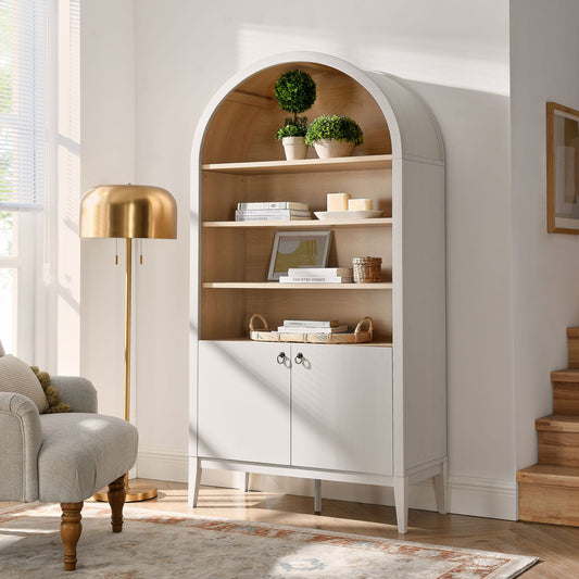 Althene Tall Wide Rounded Display Cabinet | Bookshelf, Ivory & Oak