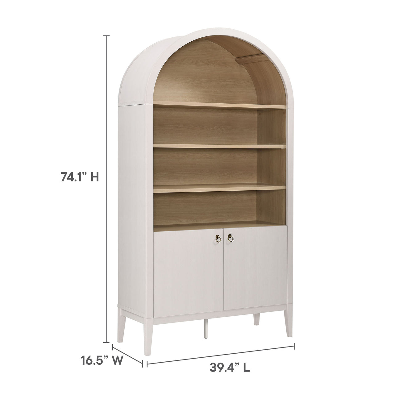 Althene Tall Wide Rounded Display Cabinet | Bookshelf, Ivory & Oak