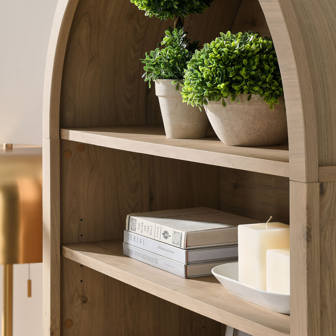 Althene Tall Wide Rounded Display Cabinet | Bookshelf, Light Oak