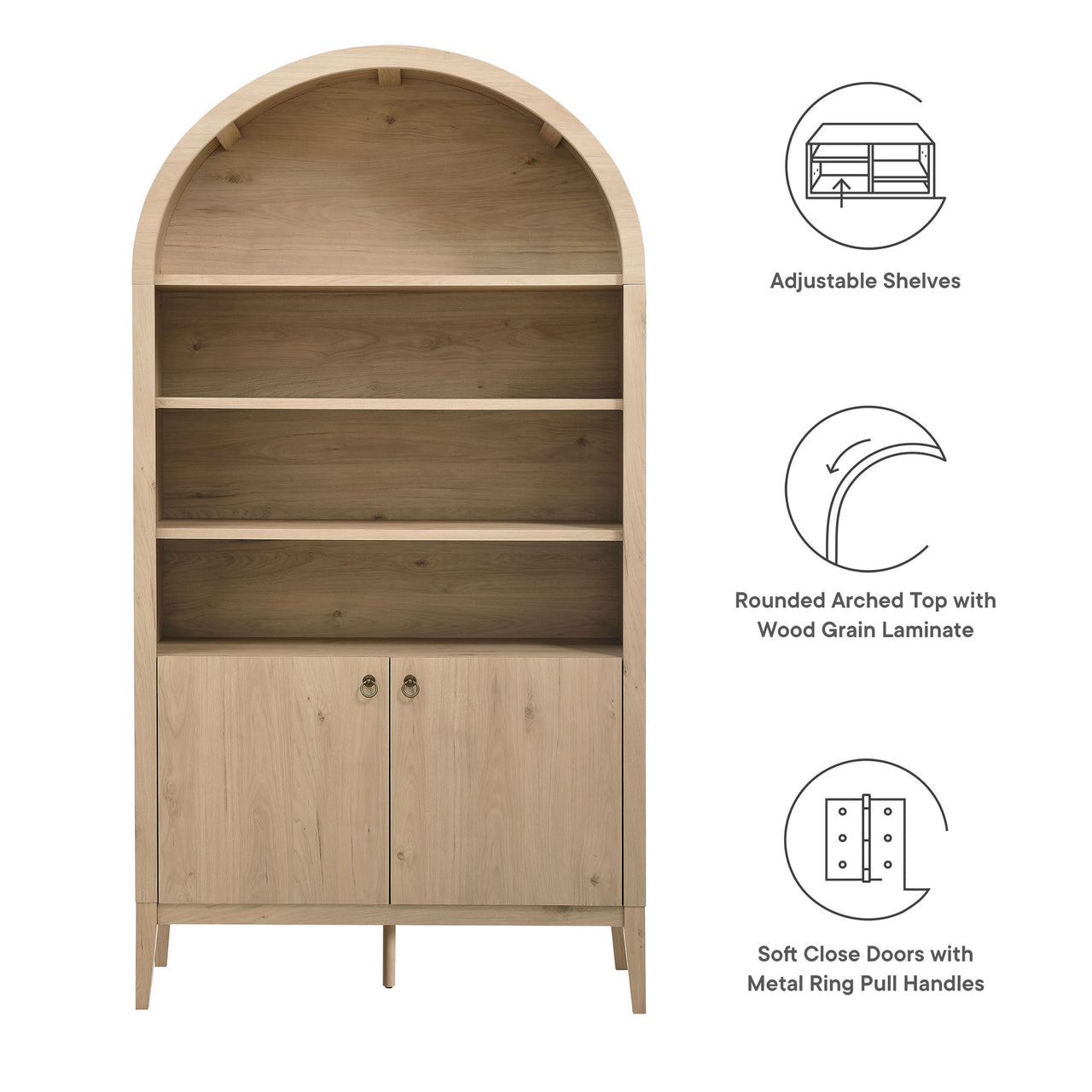 Althene Tall Wide Rounded Display Cabinet | Bookshelf, Light Oak