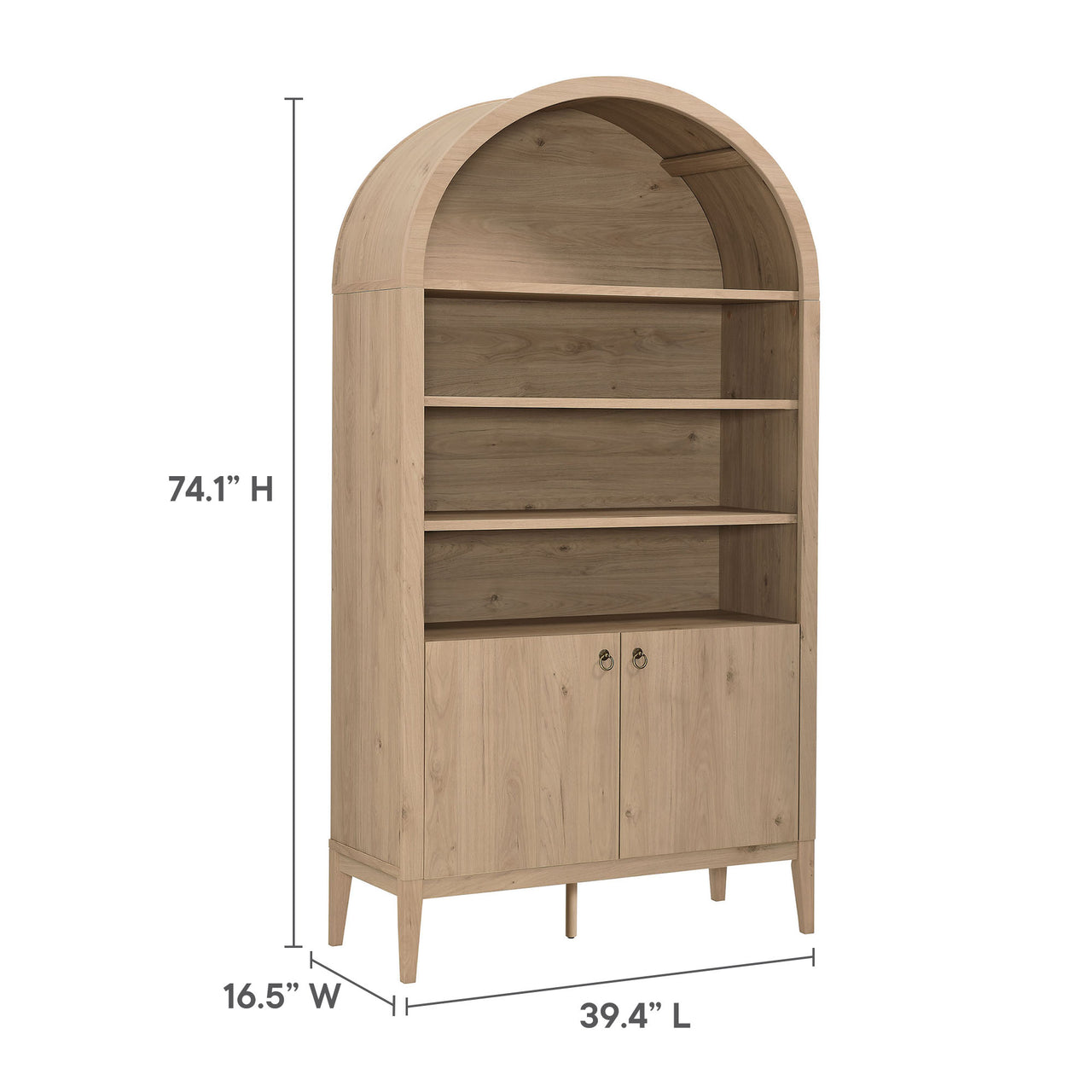 Althene Tall Wide Rounded Display Cabinet | Bookshelf, Light Oak