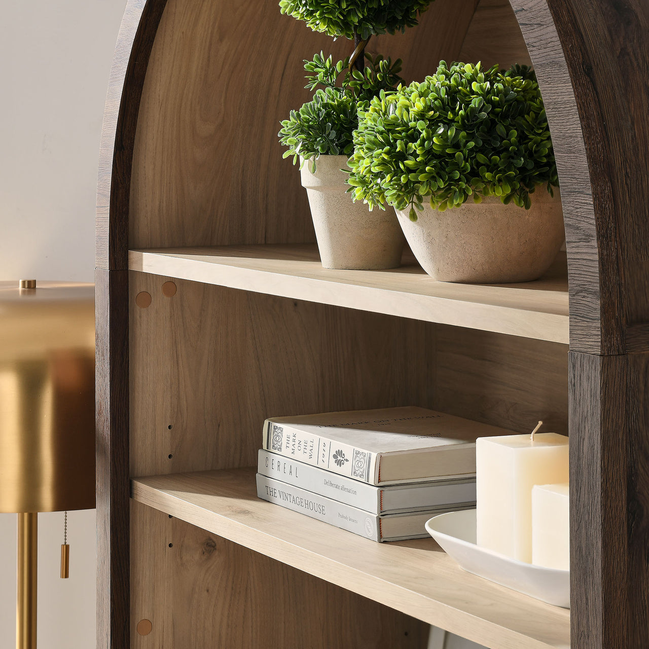 Althene Tall Wide Rounded Display Cabinet | Bookshelf, Dark Walnut