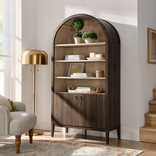 Althene Tall Wide Rounded Display Cabinet | Bookshelf, Dark Walnut