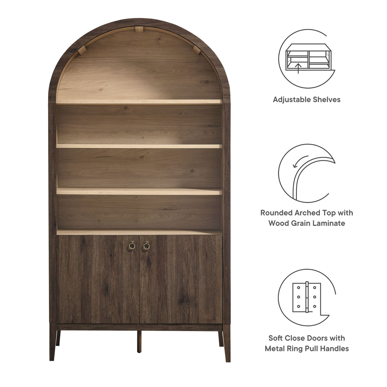 Althene Tall Wide Rounded Display Cabinet | Bookshelf, Dark Walnut
