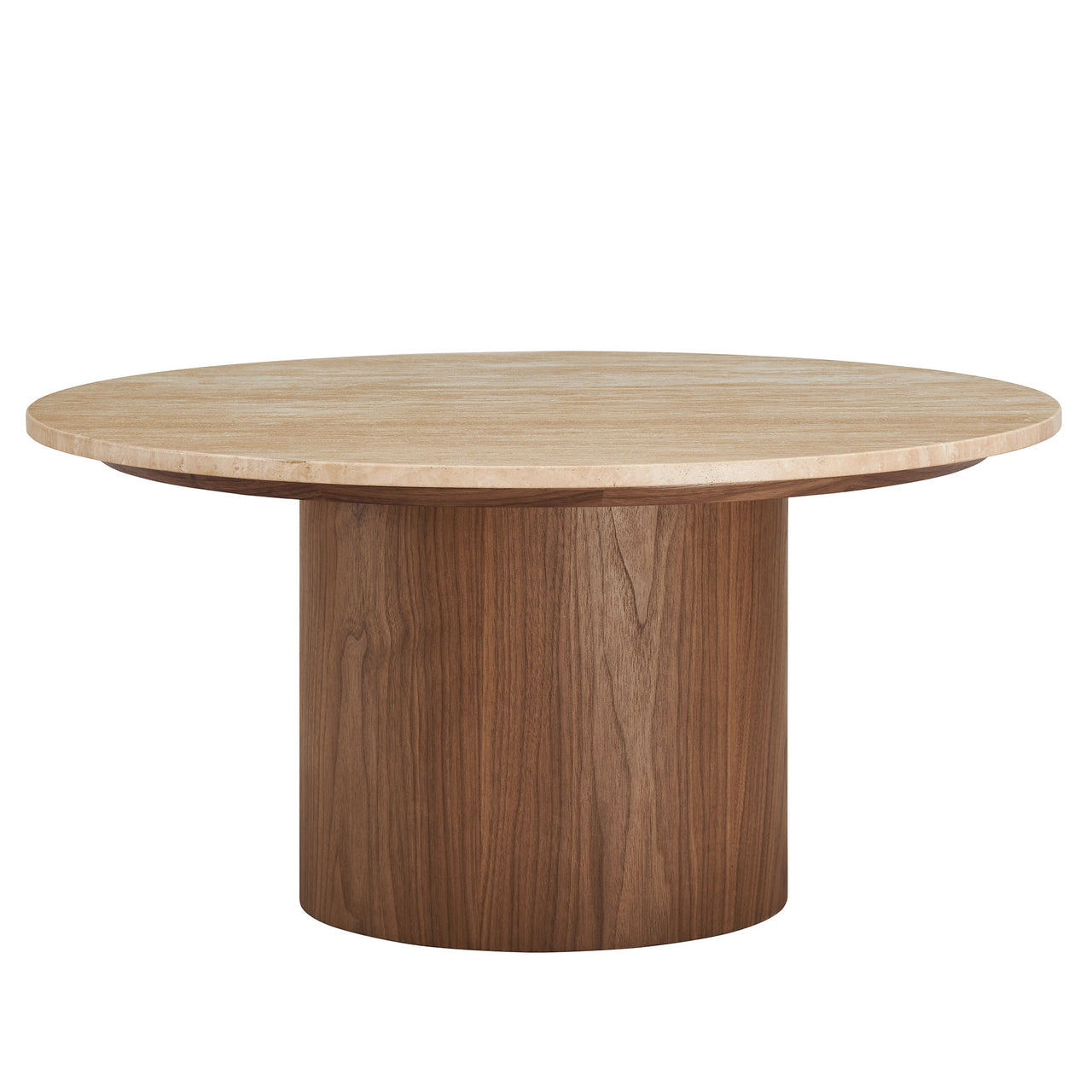 Ilyndra Round Travertine Coffee Table, Brown & Cream