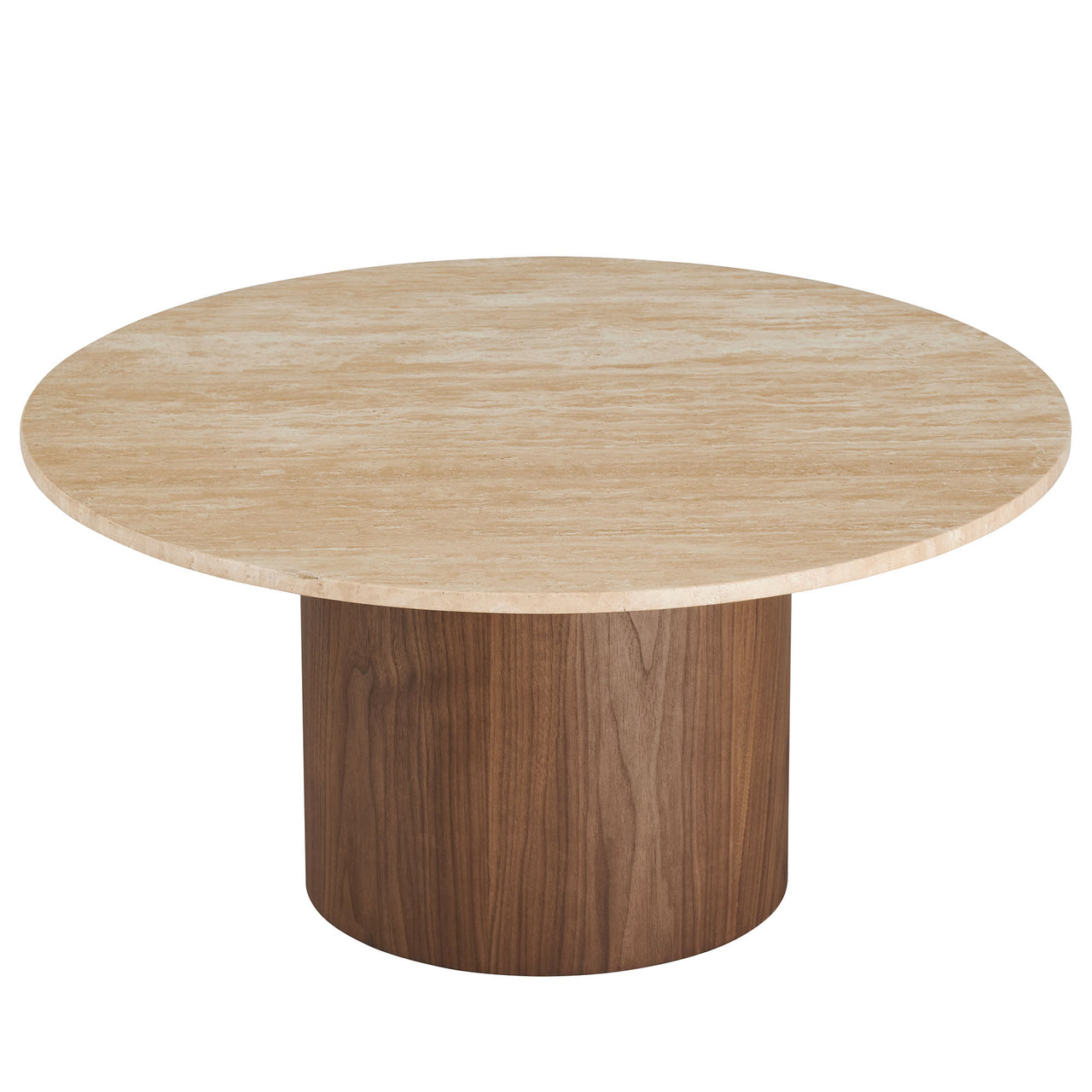 Ilyndra Round Travertine Coffee Table, Brown & Cream