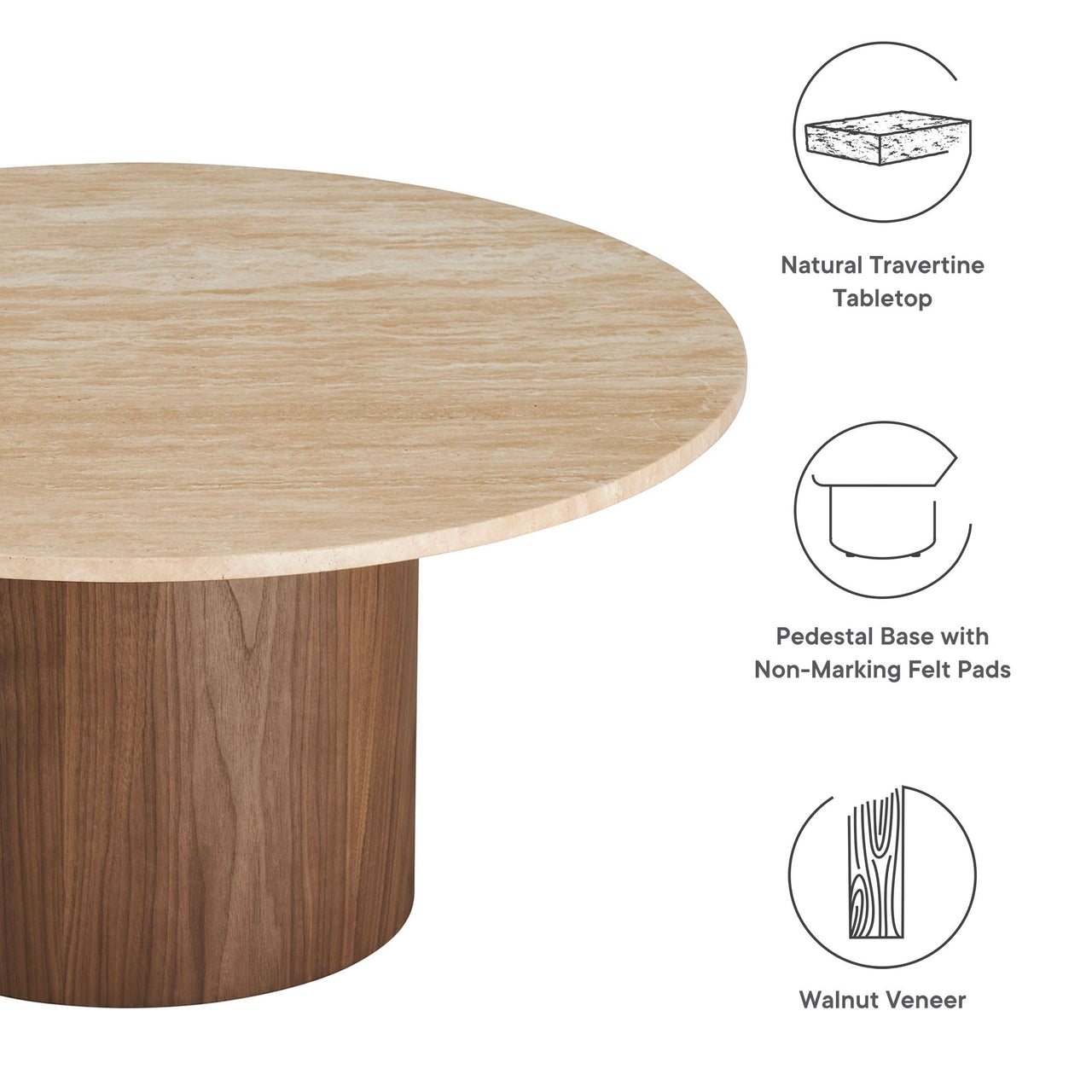 Ilyndra Round Travertine Coffee Table, Brown & Cream