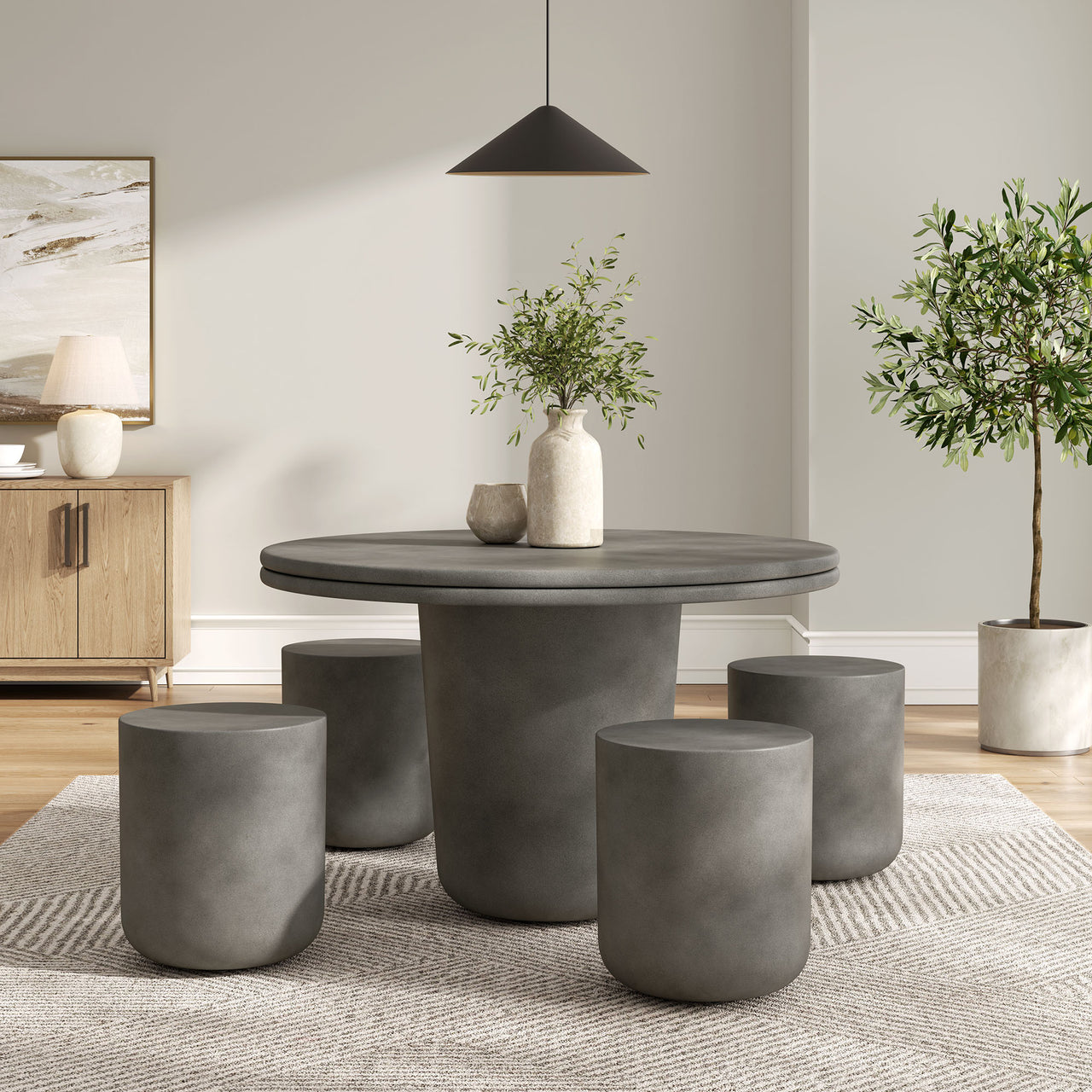 Brynn Indoor | Outdoor Concrete 5-Piece Dining Table Set, Gray