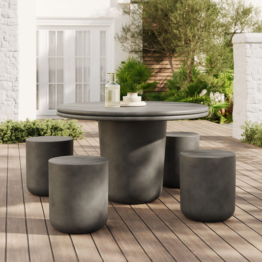Brion Indoor - Outdoor Patio Concrete 5 Piece Dining Table Set, Gray