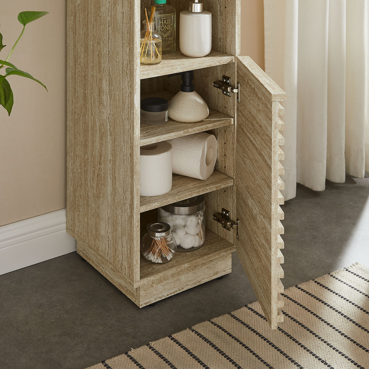 Ventra Tall Plinth Bathroom Cabinet, Travertine