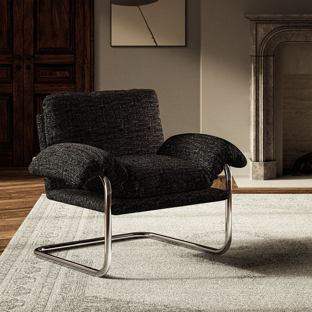 Talora Boucle Armchair, Charcoal