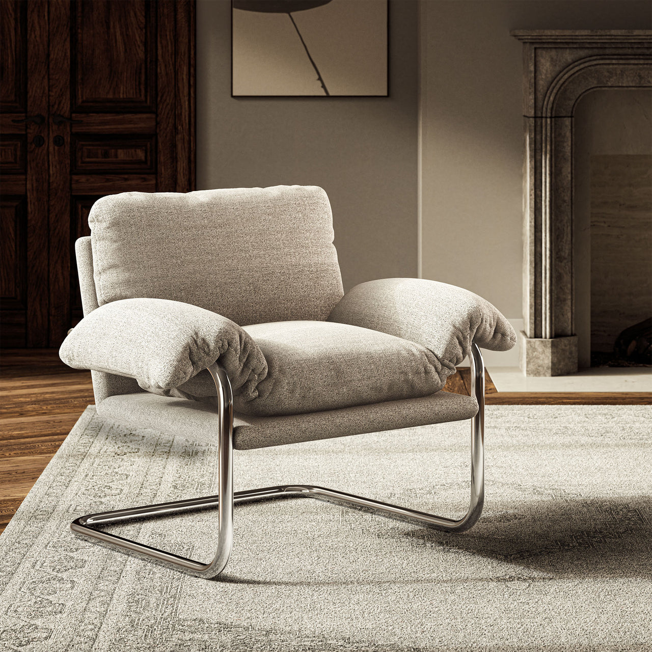 Talora Boucle Armchair, Light Gray