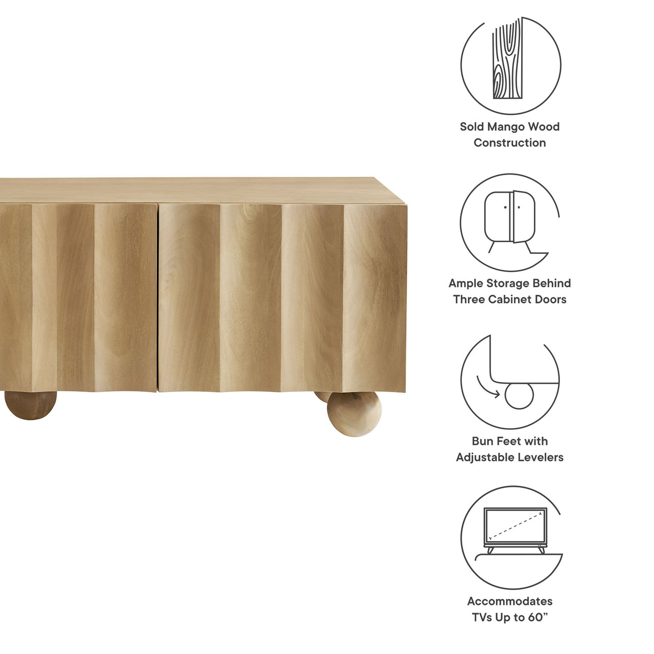 Seismic Carved TV Stand, Small, Natural Wood