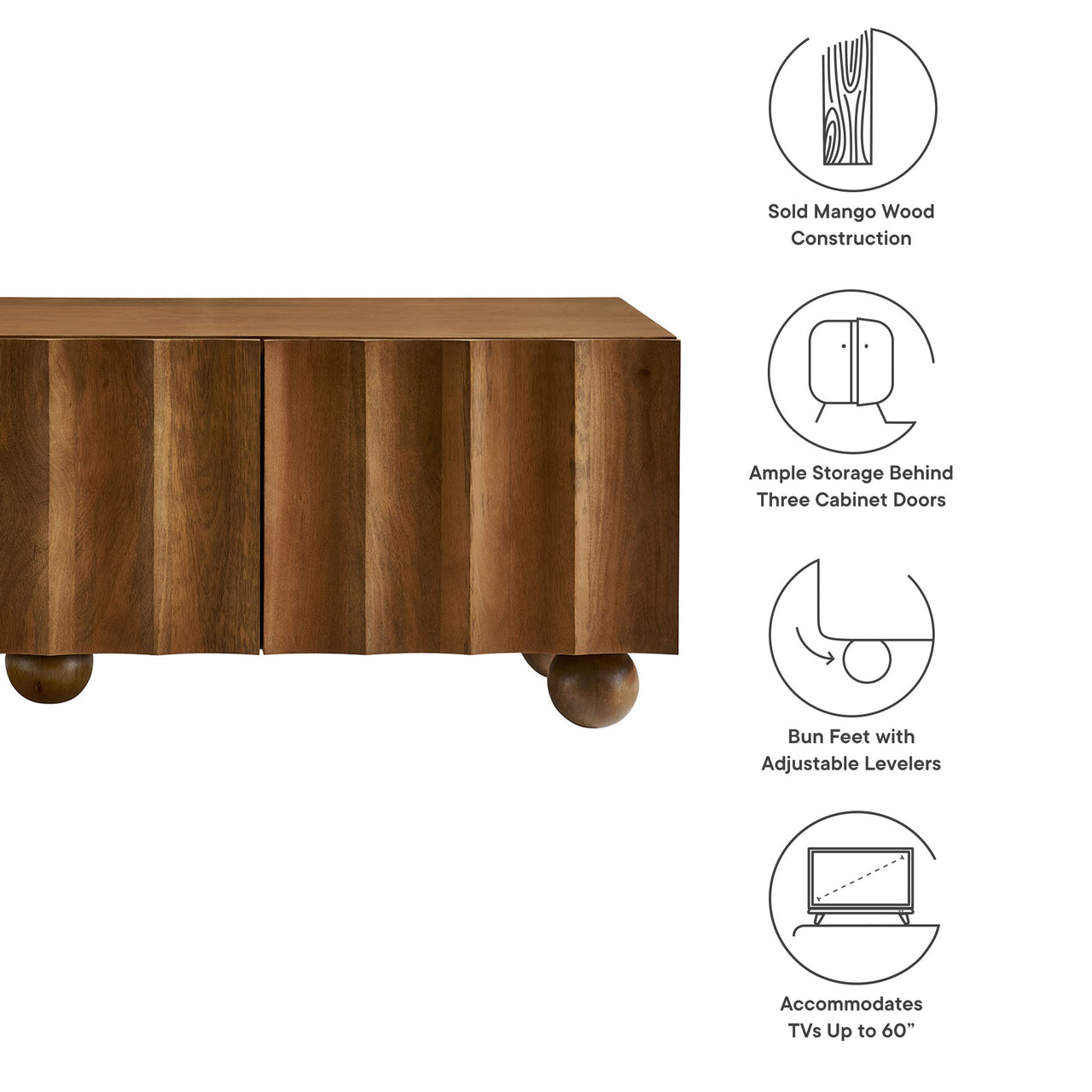 Seismic Carved TV Stand, Small, Walnut