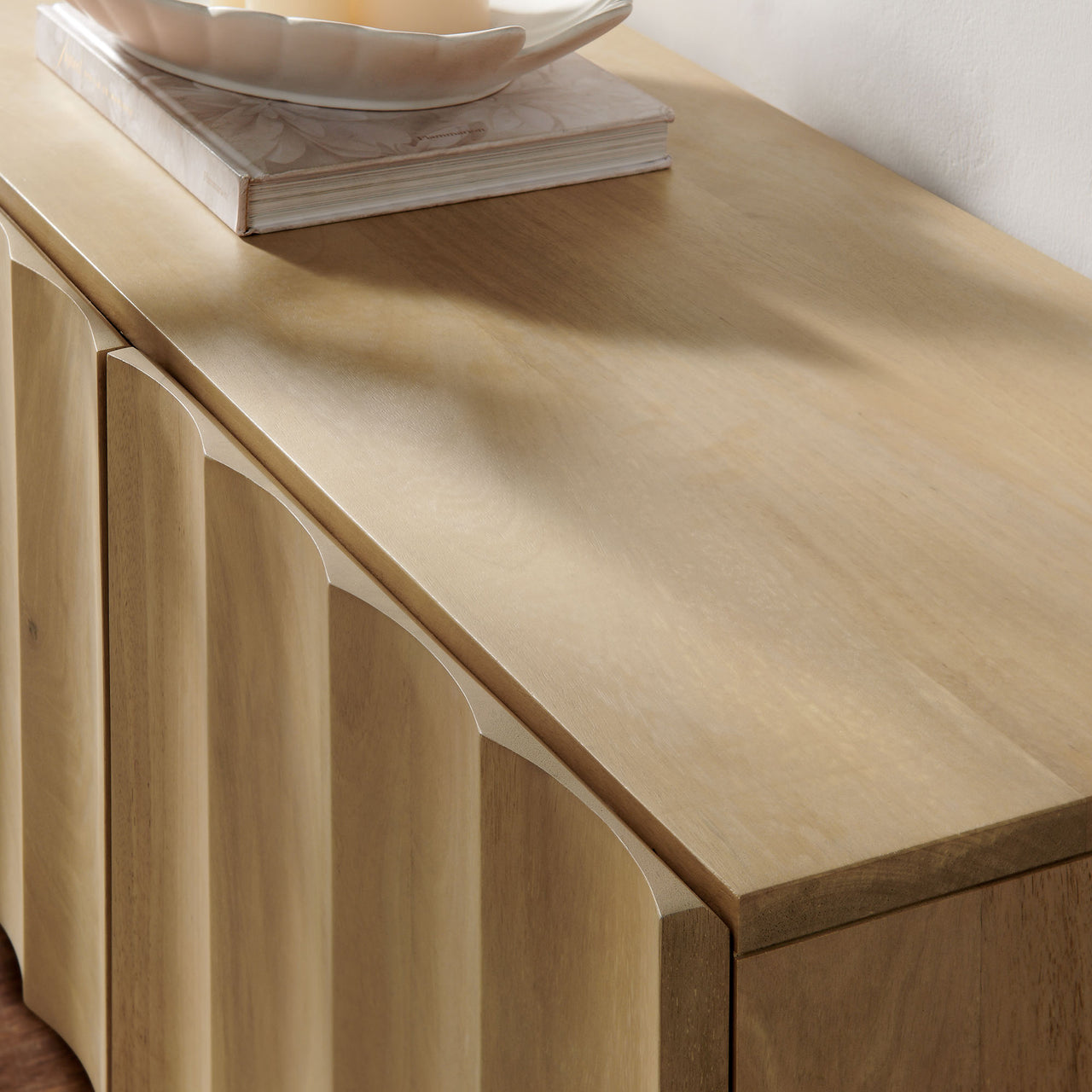 Seismic Carved TV Stand, Large, Natural Wood