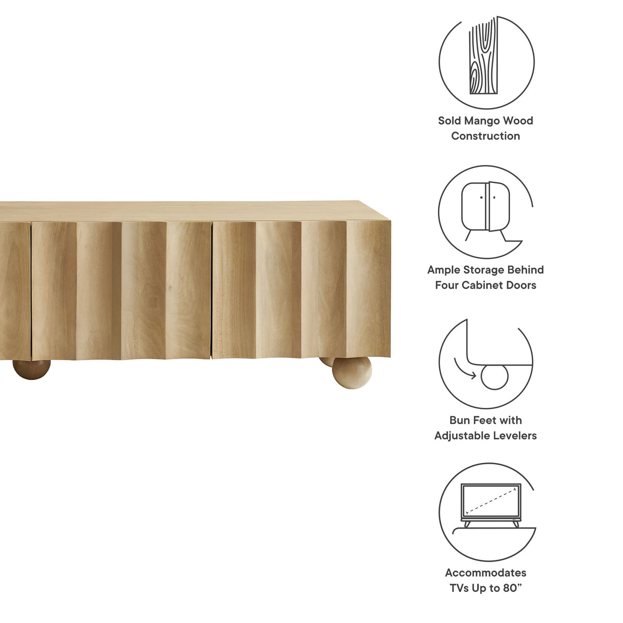 Seismic Carved TV Stand, Large, Natural Wood