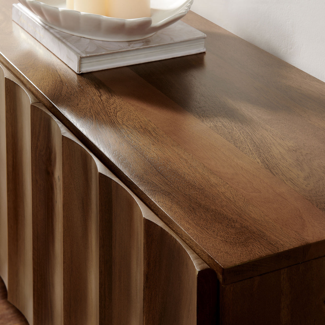 Seismic Carved TV Stand, Large, Walnut