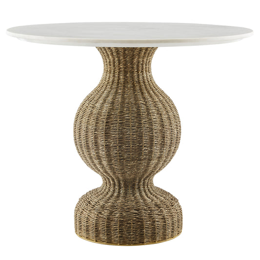Valthera Round Dining Table, White & Natural Wood