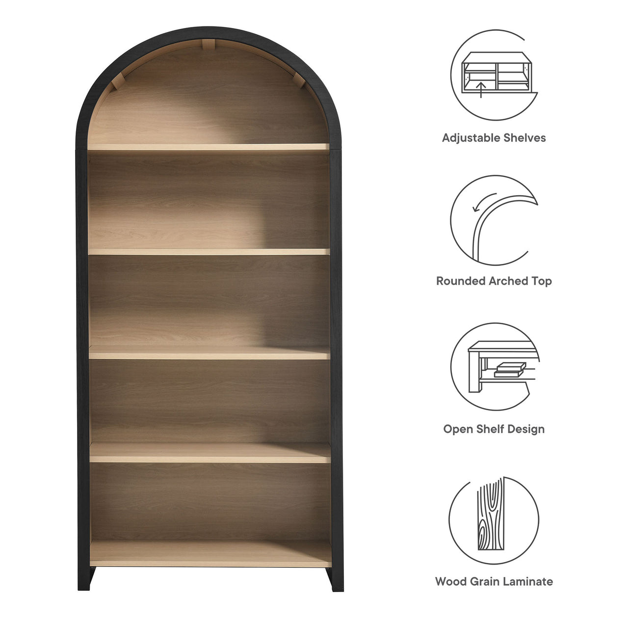 Eloweth Bookcase | Display Cabinet, Large, Black