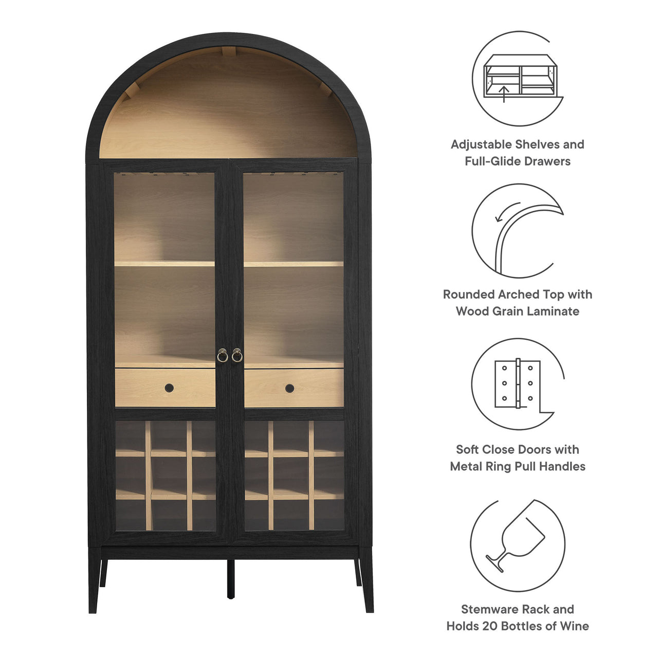 Althene Arched Bar Cabinet, Black