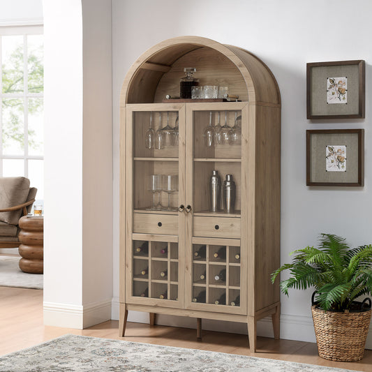 Althene Arched Bar Cabinet, Light Oak