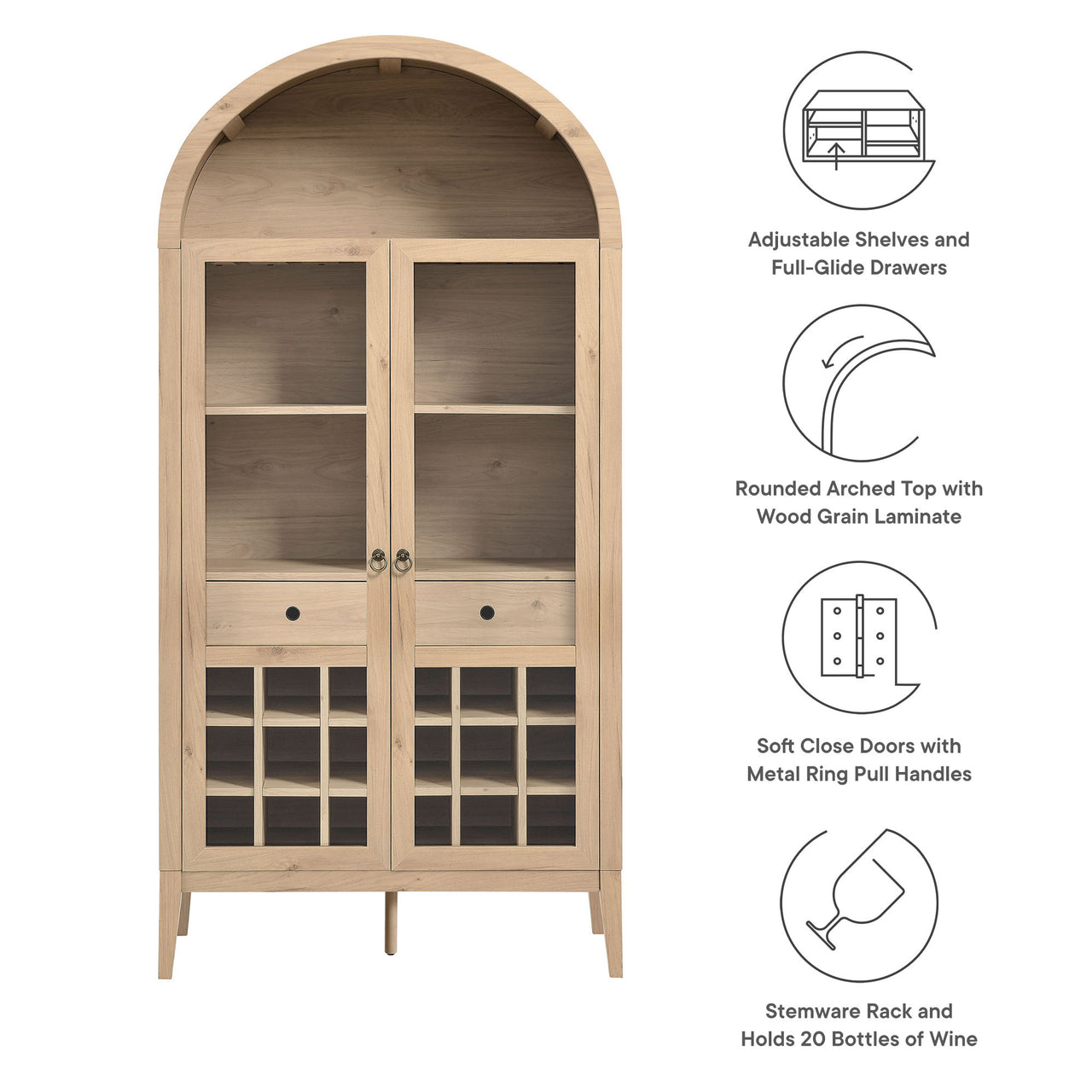 Althene Arched Bar Cabinet, Light Oak
