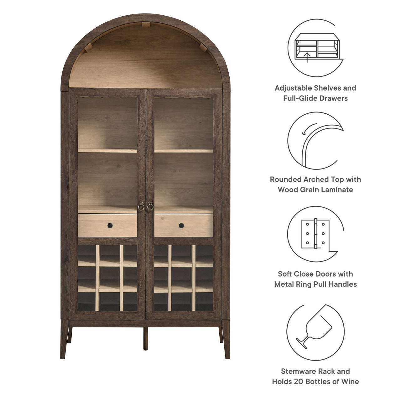 Althene Arched Bar Cabinet, Dark Walnut