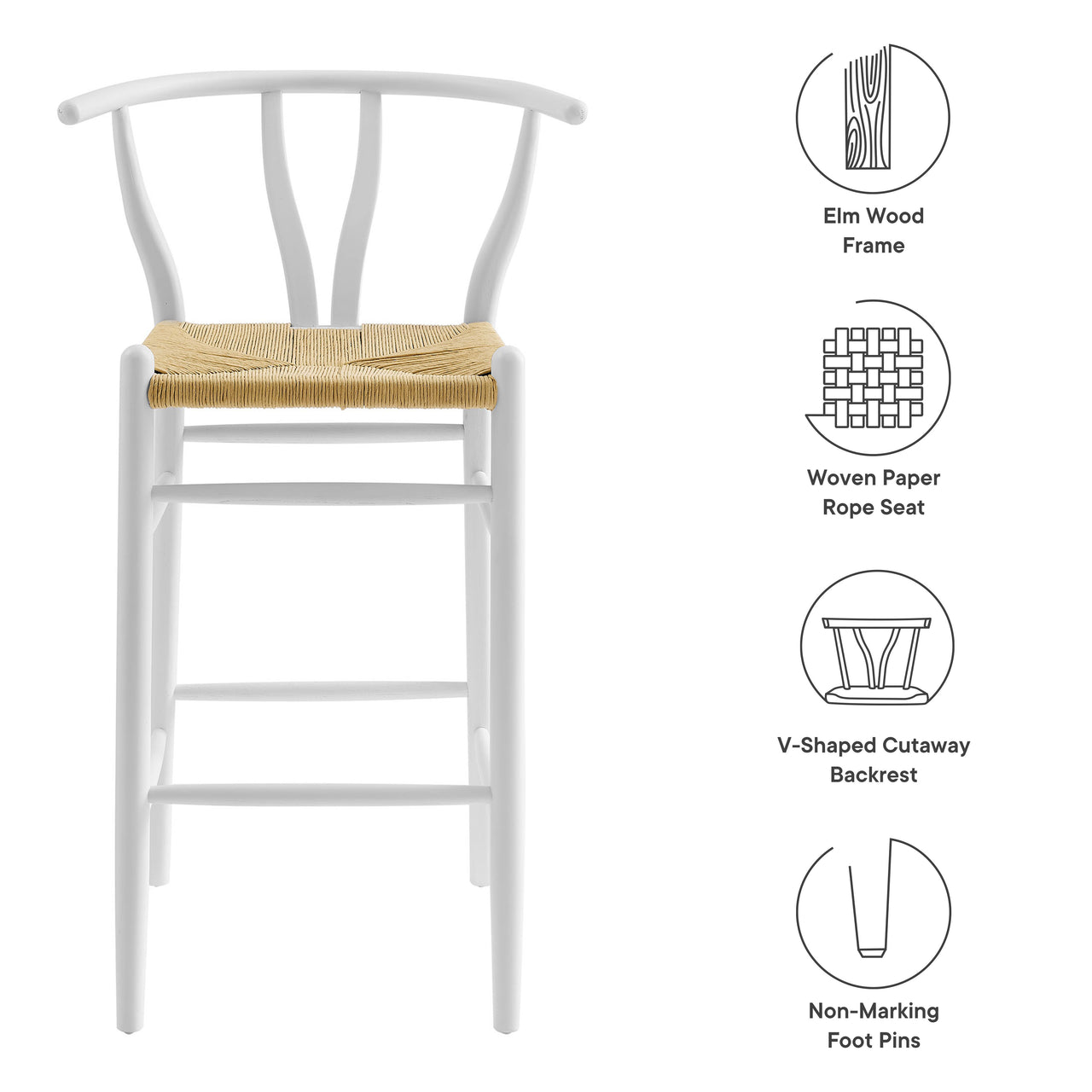 Shaker Wood Bar Stool, White