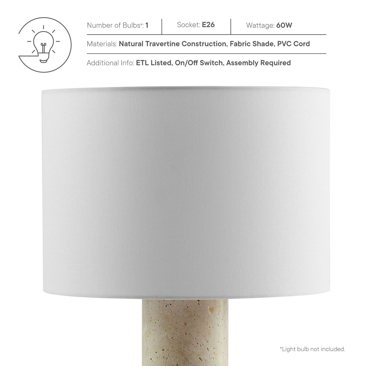Avarith Table Lamp, Travertine