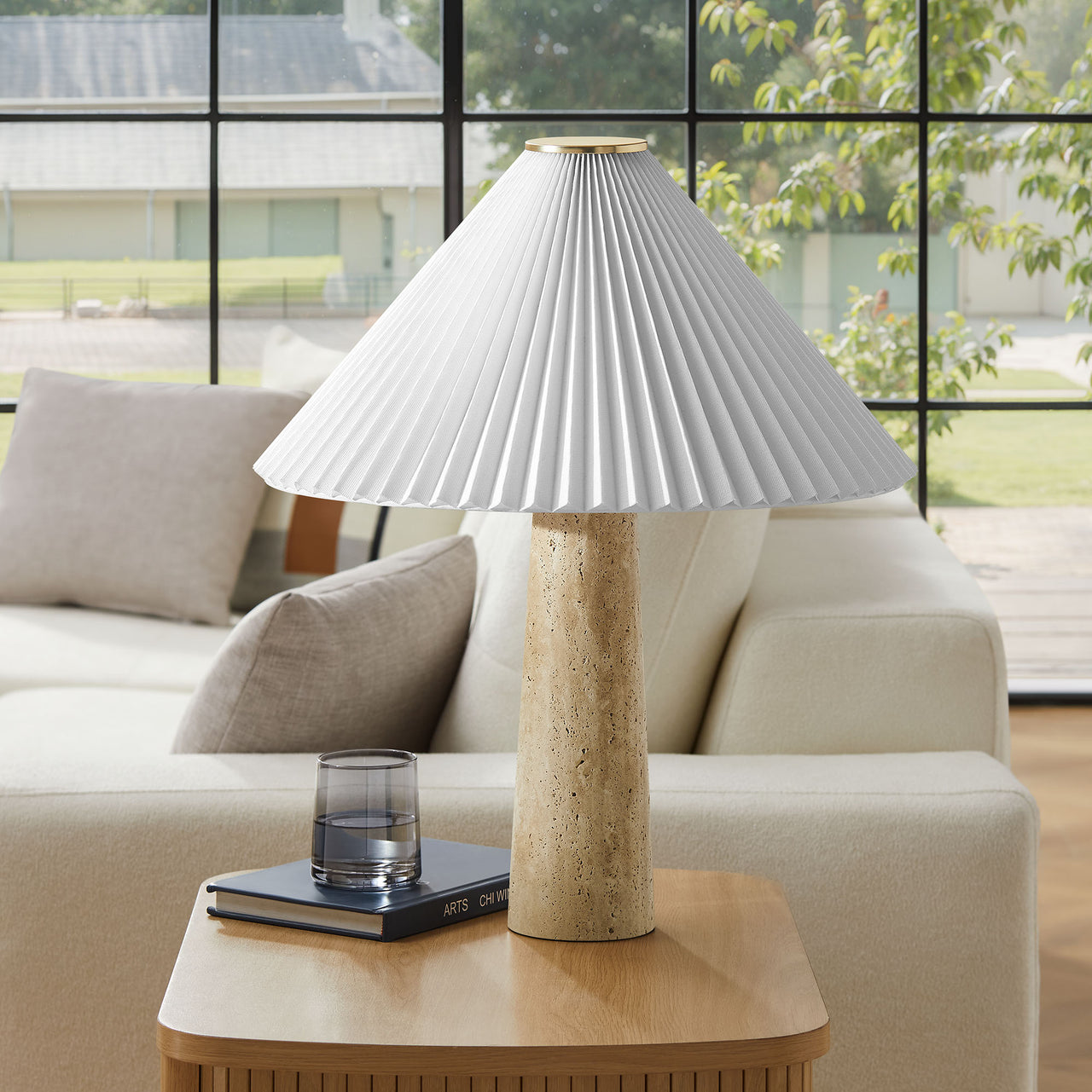 Yondari Table Lamp, Travertine