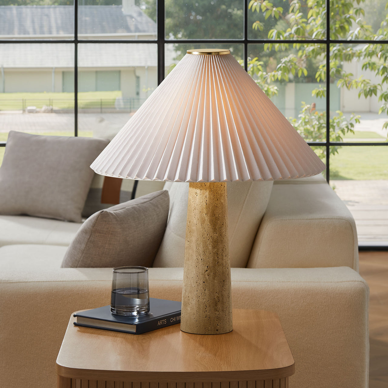 Yondari Table Lamp, Travertine