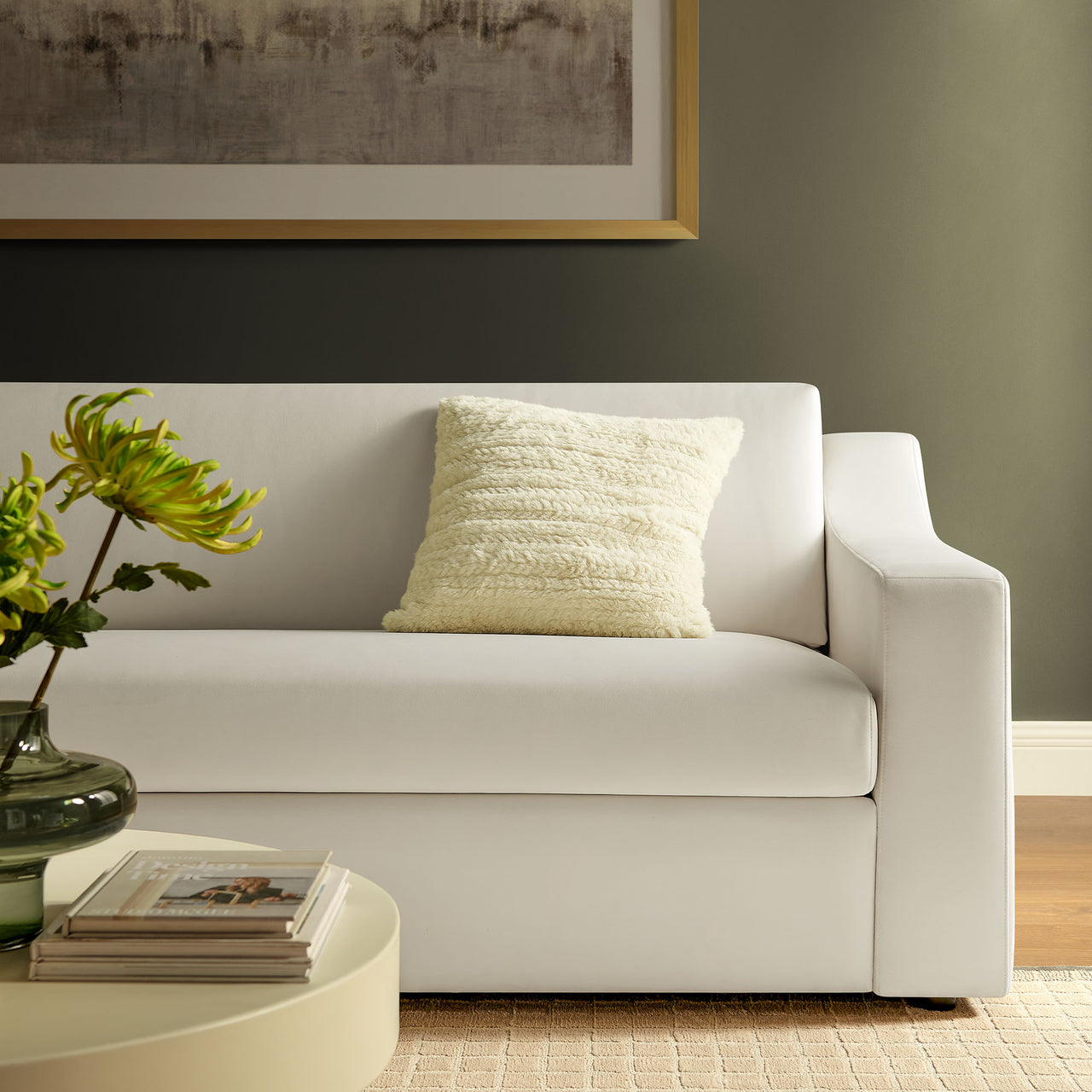 Lioness Upholstered Velvet Sofa, Chalk