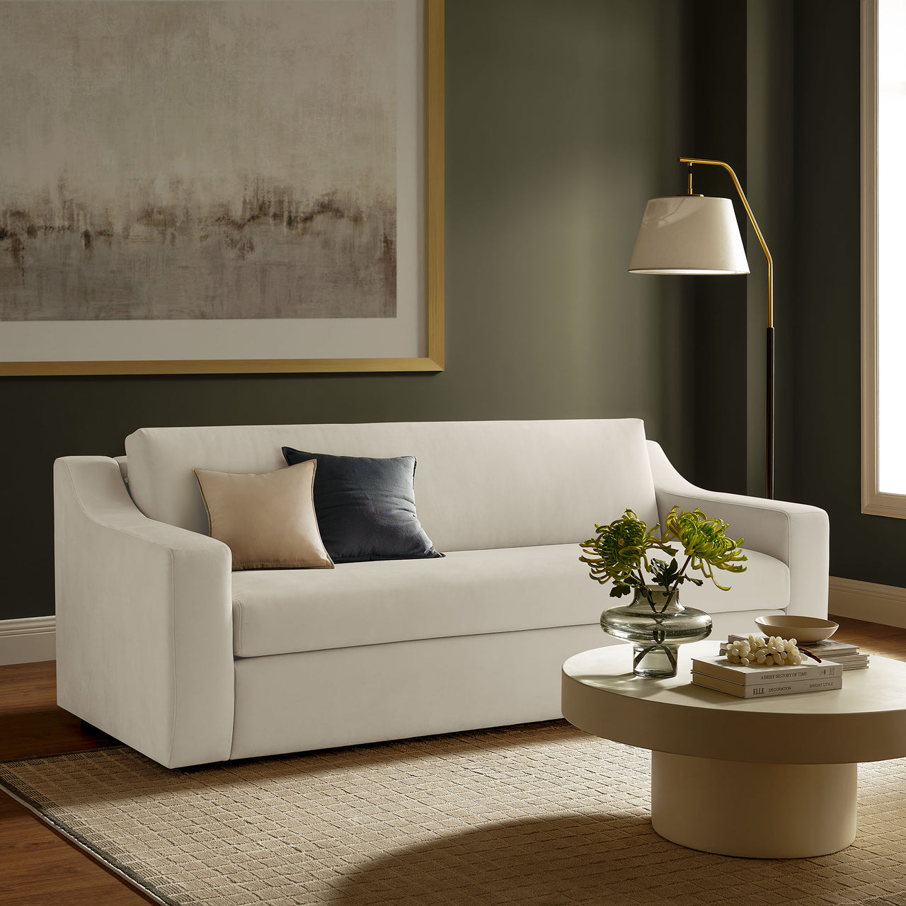 Lioness Upholstered Velvet Sofa, Chalk