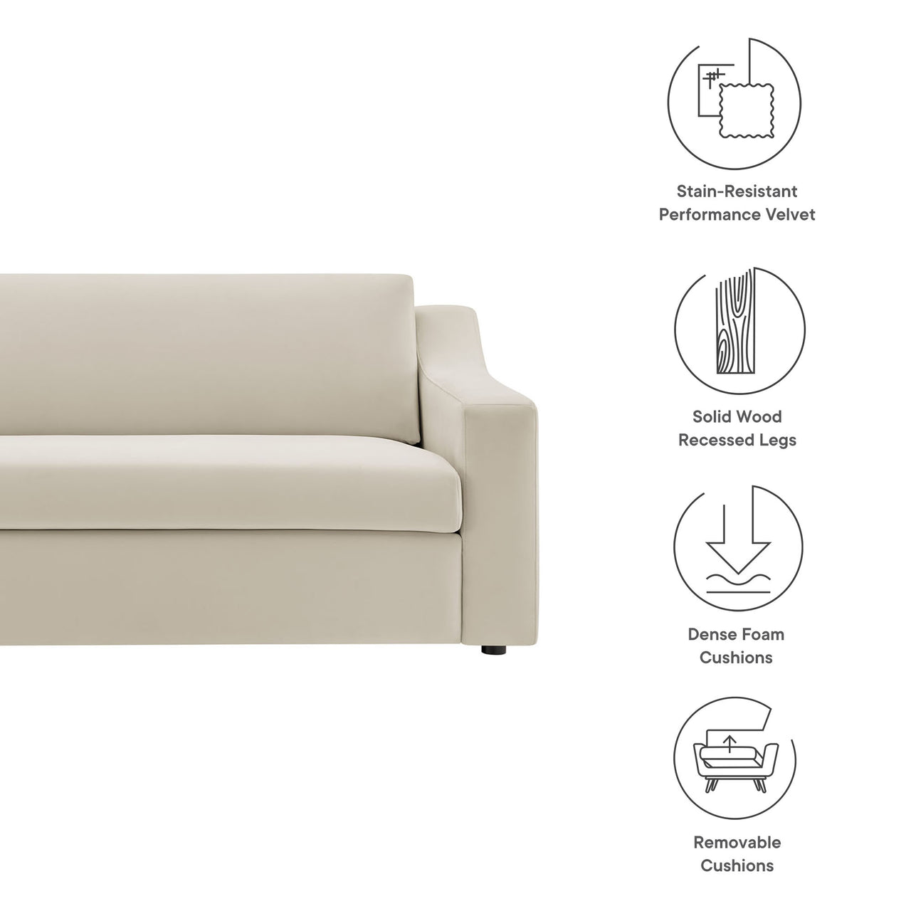 Lioness Upholstered Velvet Sofa, Chalk