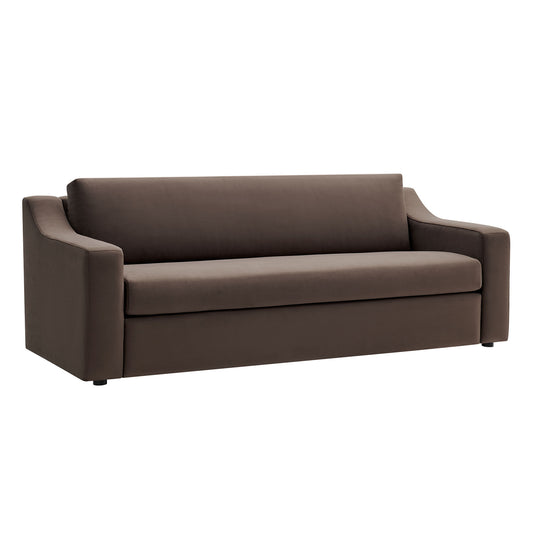 Lioness Upholstered Velvet Sofa, Chocolate Brown
