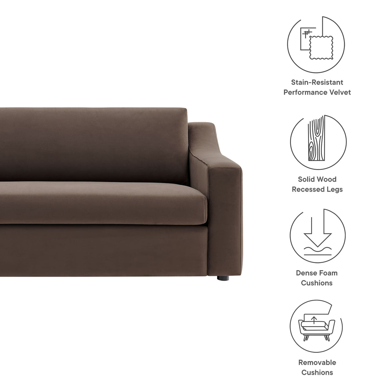 Lioness Upholstered Velvet Sofa, Chocolate Brown