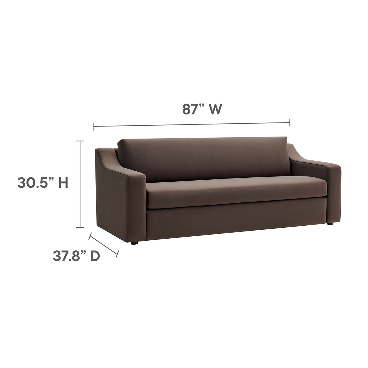 Lioness Upholstered Velvet Sofa, Chocolate Brown