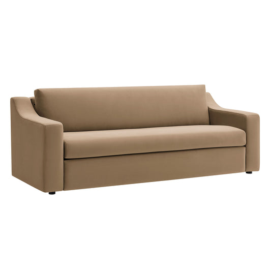 Lioness Upholstered Velvet Sofa, Taupe
