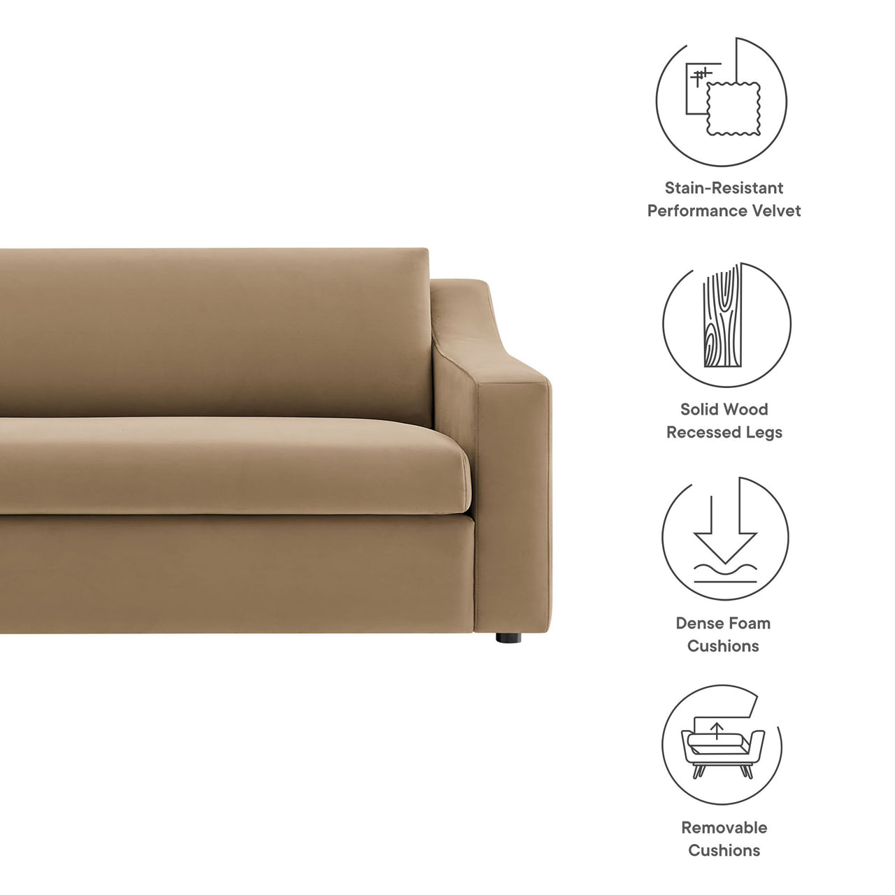 Lioness Upholstered Velvet Sofa, Taupe