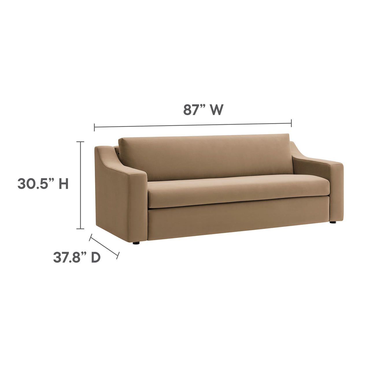 Lioness Upholstered Velvet Sofa, Taupe