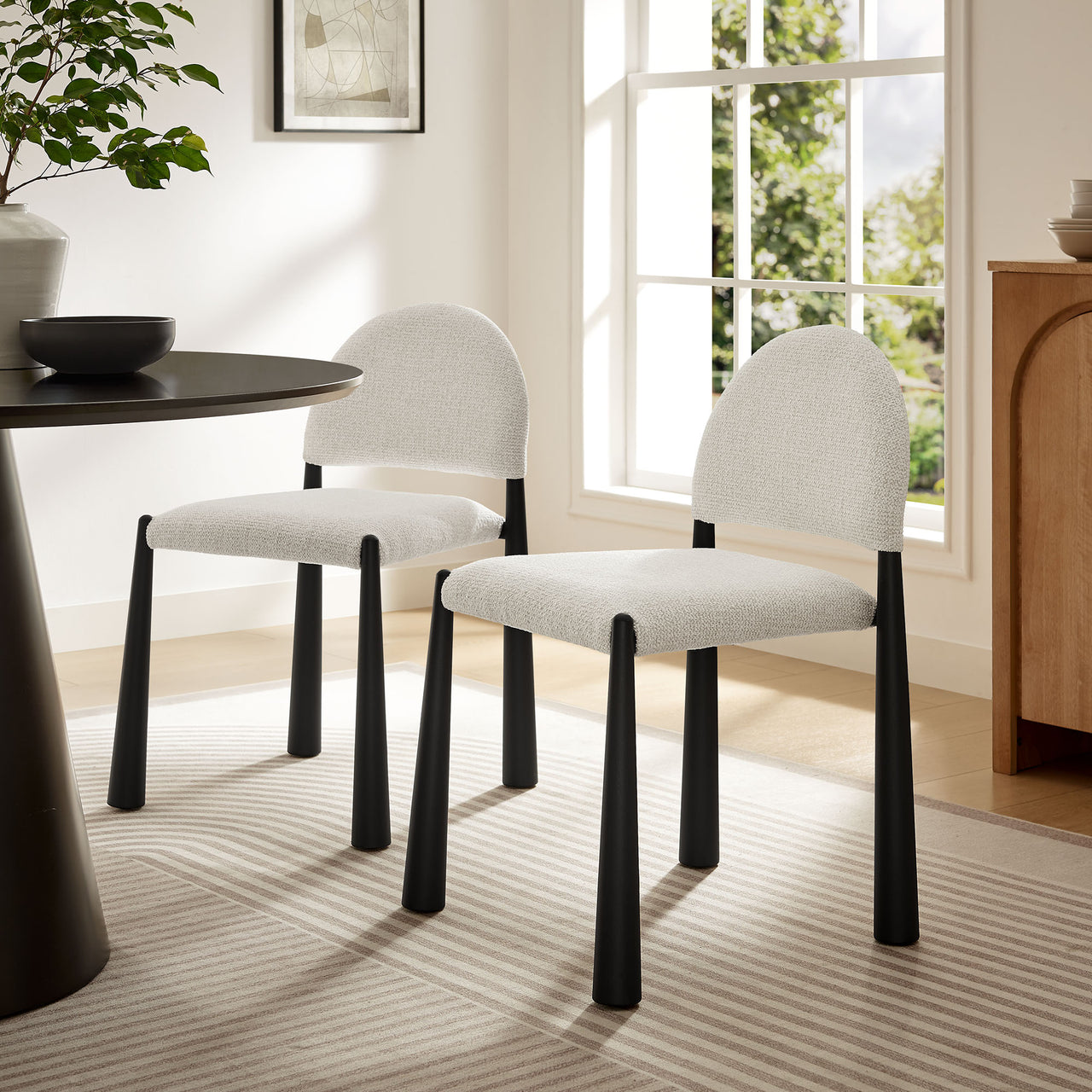 Nali Fabric Dining Chair, Black & Cream