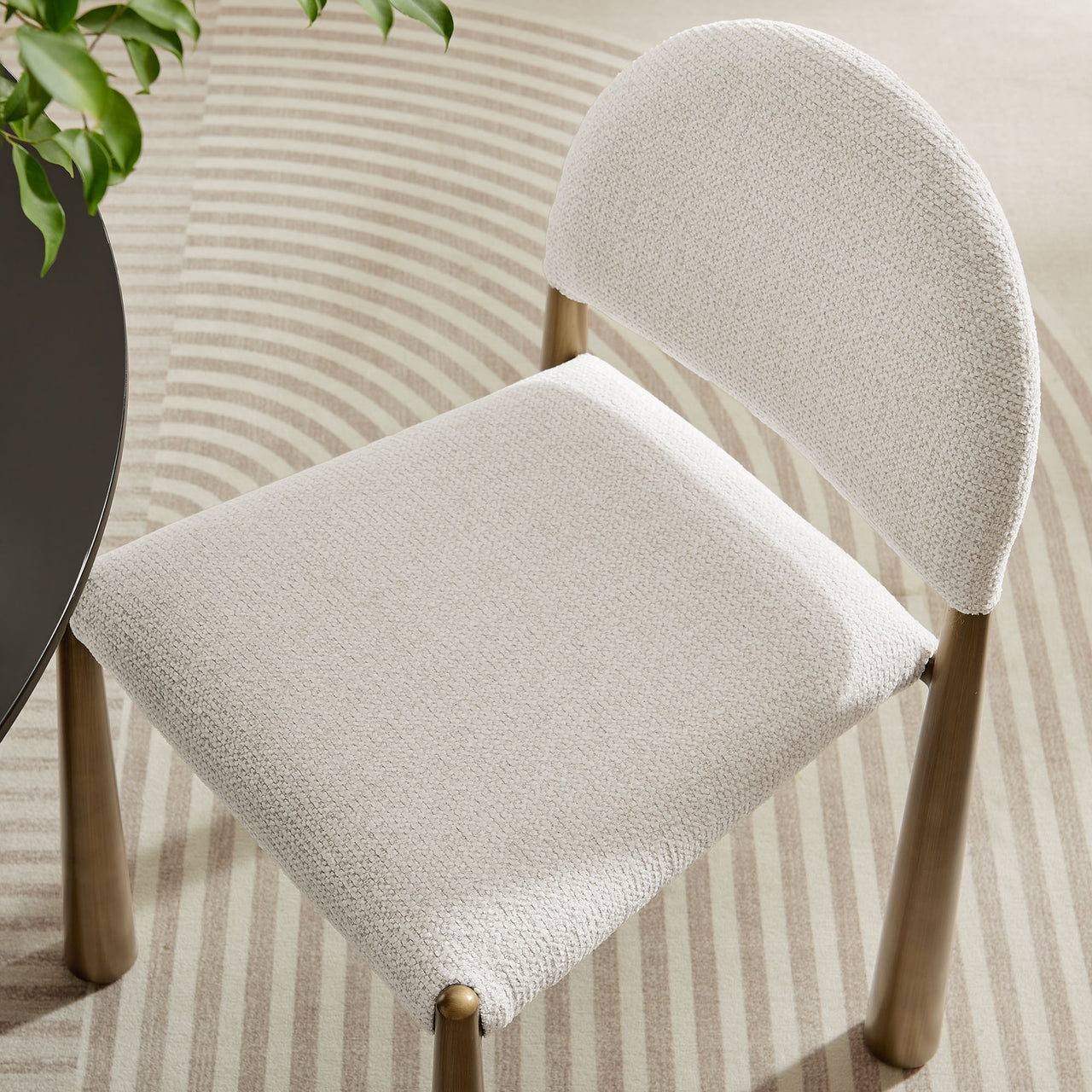 Nali Fabric Dining Chair, Brass & Cream