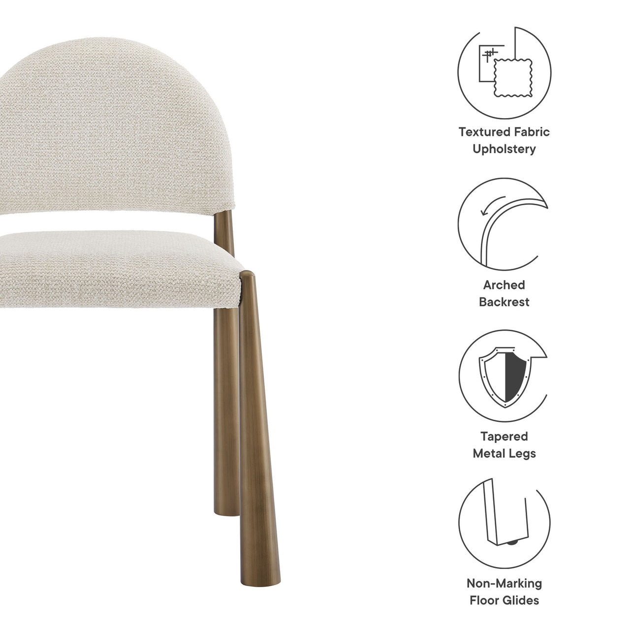 Nali Fabric Dining Chair, Brass & Cream