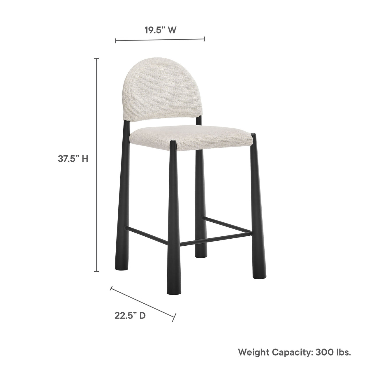 Nali Fabric Counter Stool, Black & Cream
