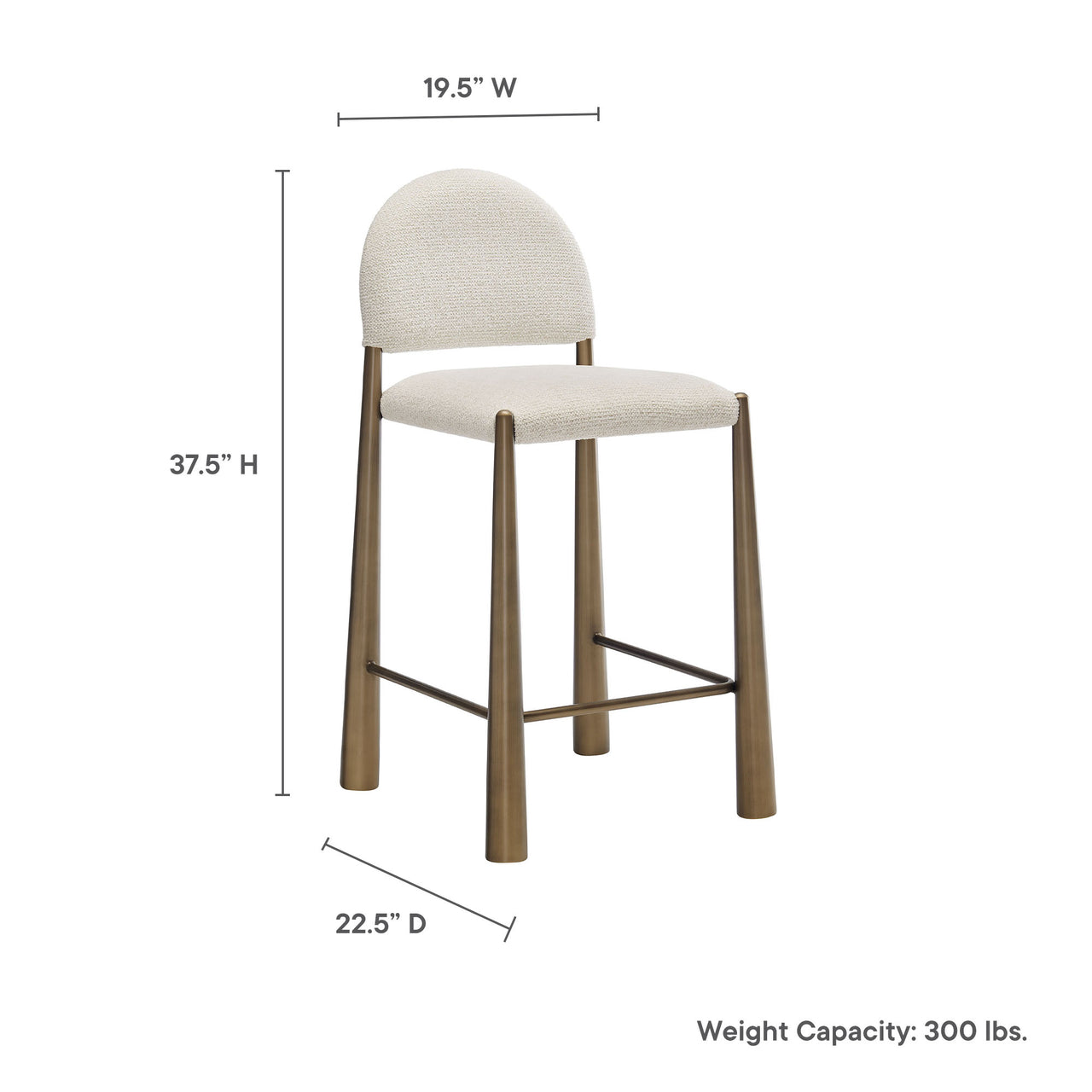 Nali Fabric Counter Stool, Brass & Cream