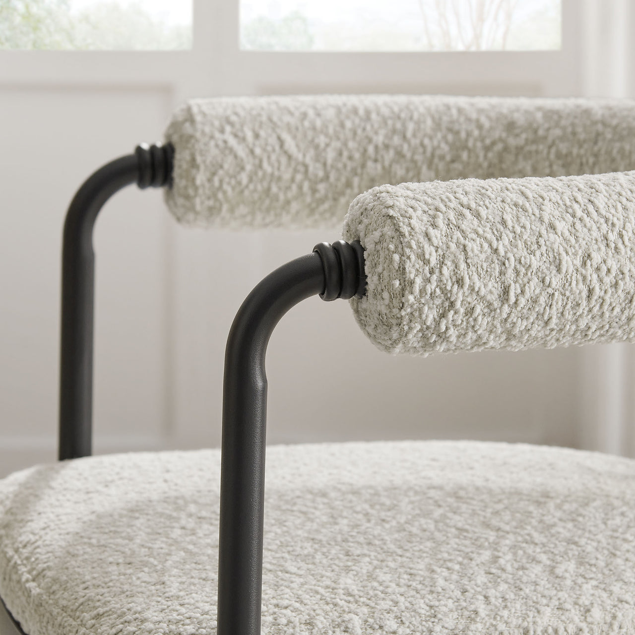 Marivyn Boucle Dining Chair, Black & Ivory